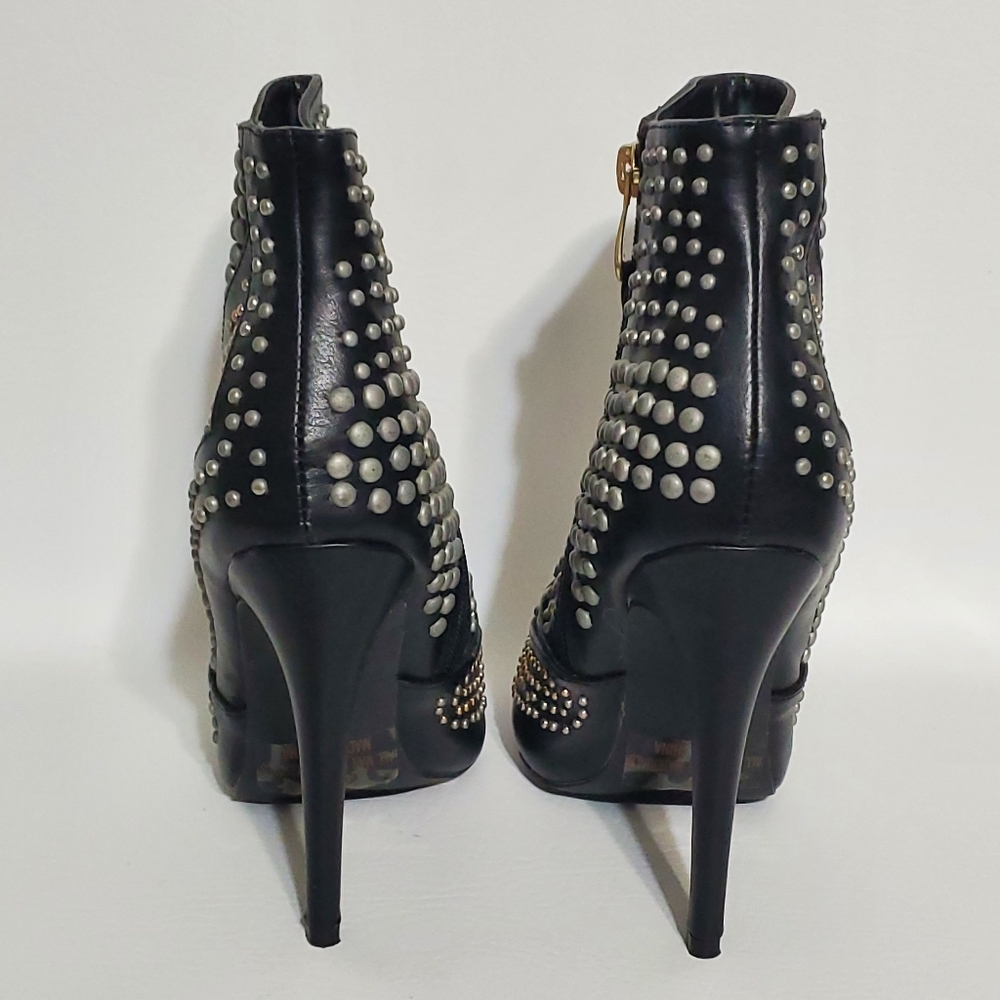 Liliana Studded Black and Silver Heeled Boots Women's Size 5.5 - Picture 3 of 8